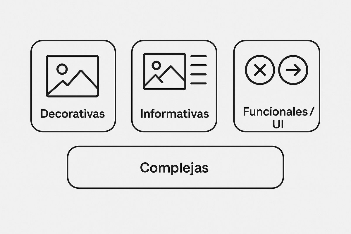 Diagrama que clasifica las imágenes de una página como decorativas, informativas o de interfaz.