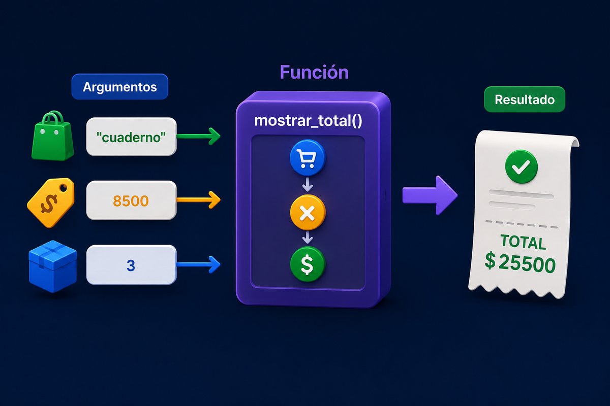 Diagrama del flujo de dos argumentos que entran en una función y producen un resultado mediante return.