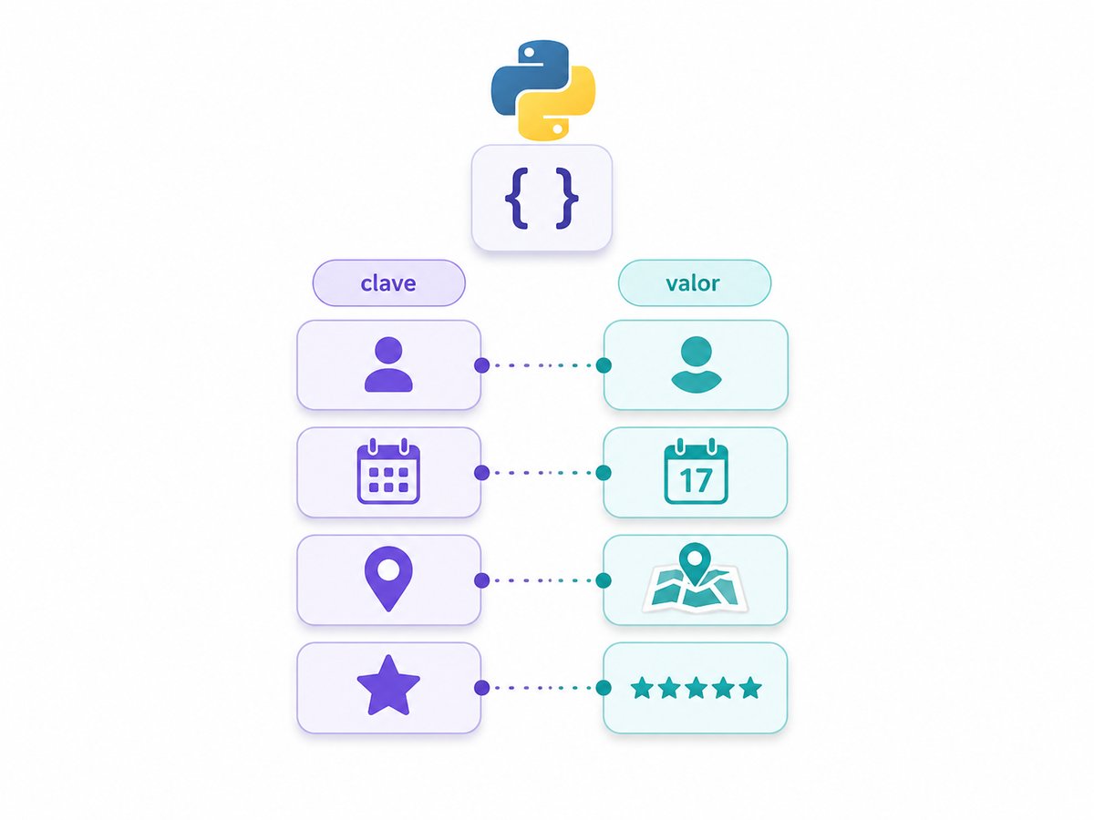 Diagrama de un diccionario de Python dividido en claves y valores.