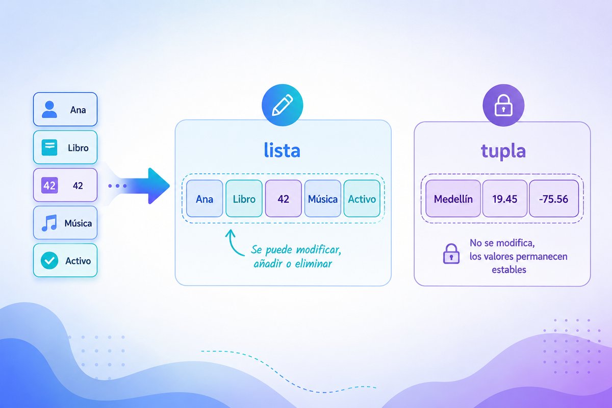 Lista editable y tupla estable en Python.