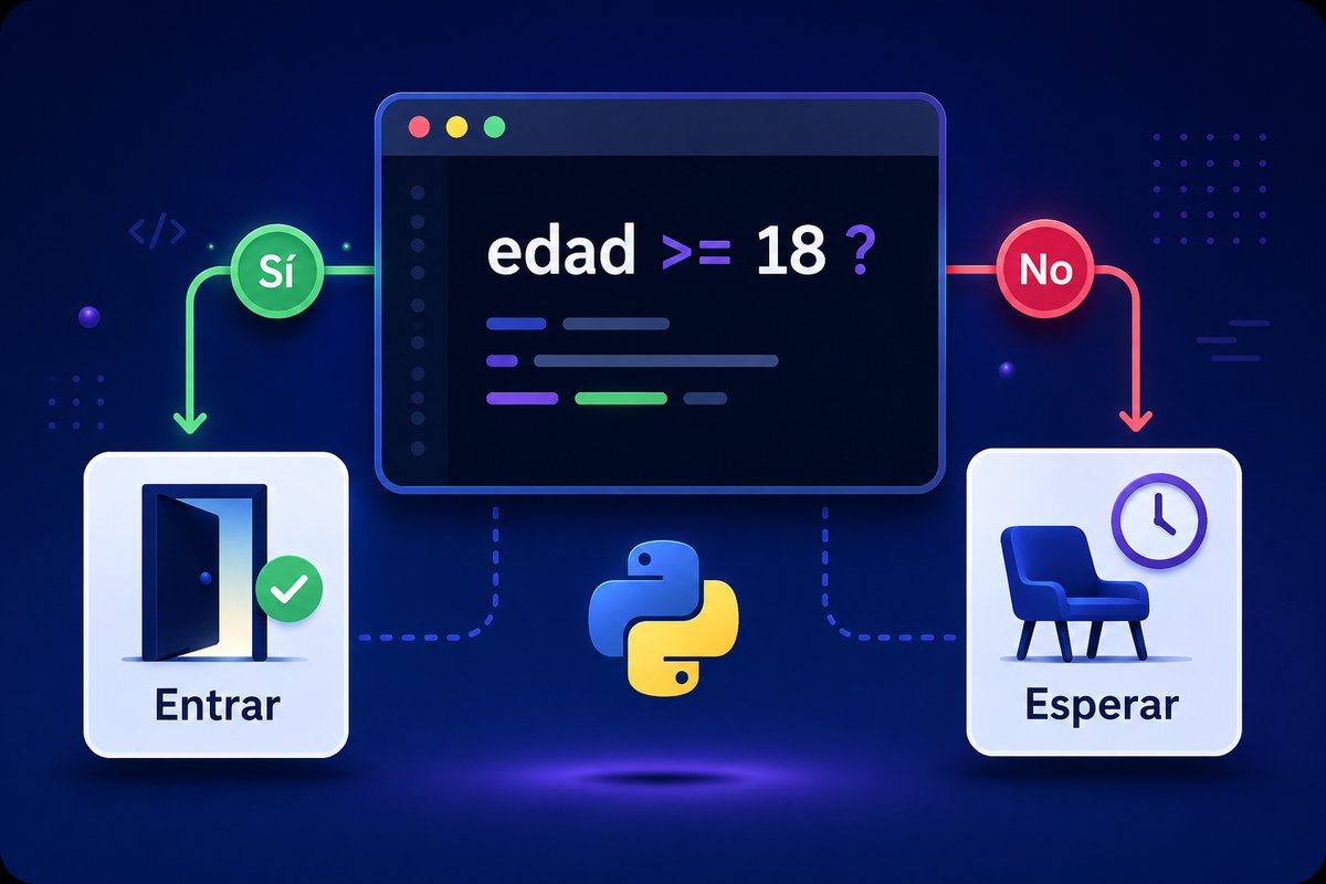 Ilustración conceptual de condicionales en Python donde una condición permite elegir entre dos caminos.