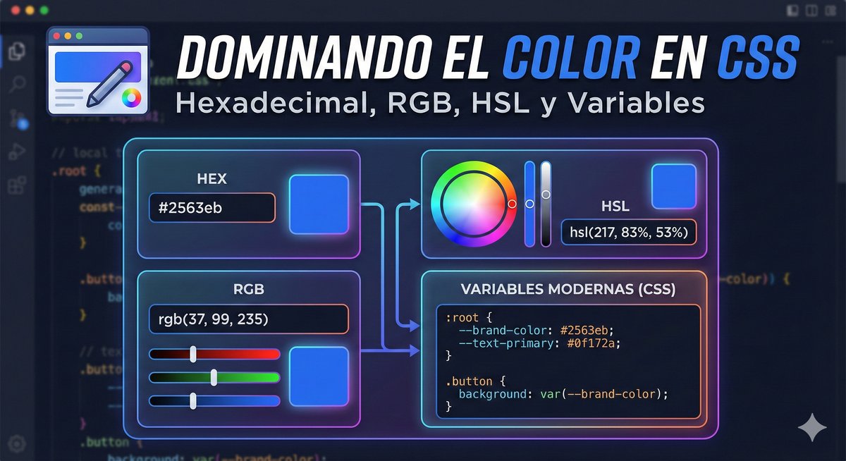 Dominando el Color en CSS: Hexadecimal, RGB, HSL y Variables Modernas