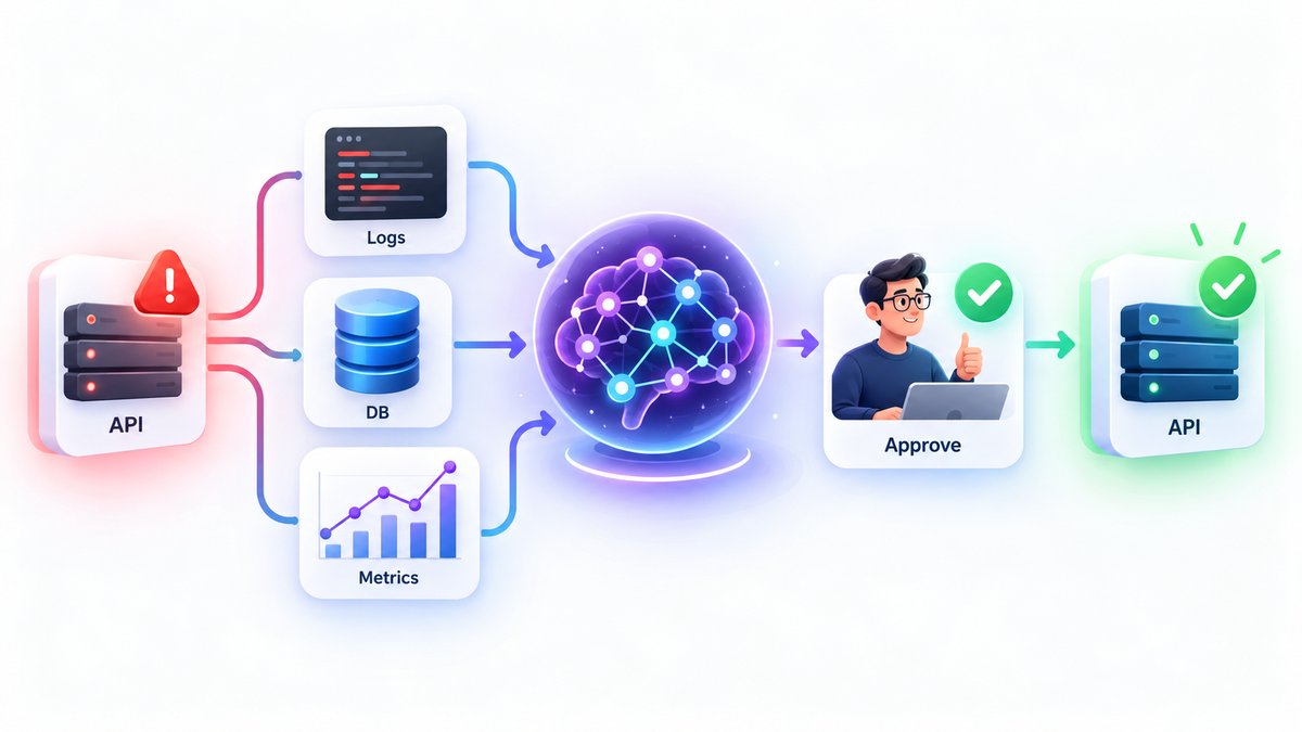 Agente de IA que reúne evidencia de una API, logs y PostgreSQL antes de solicitar aprobación humana y verificar la recuperación